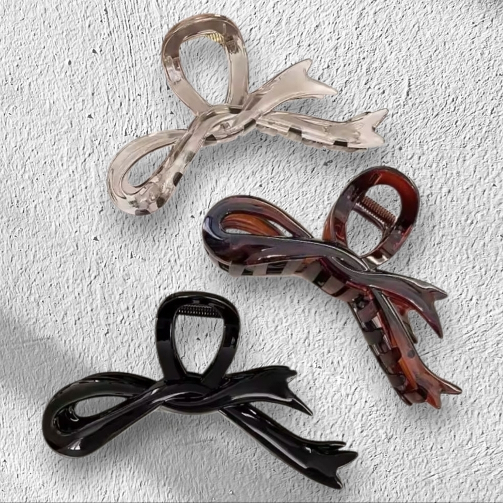 New! Bow Hair Claw Clip set Of 3 – Tortoise Black Translucent Grey NWOT